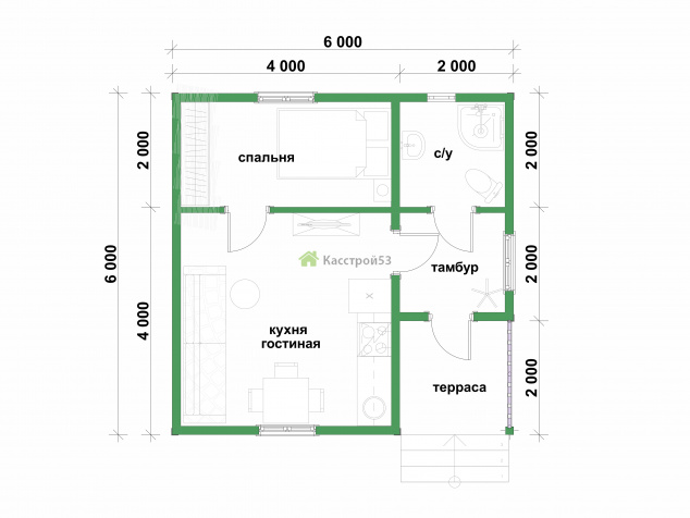 Дом каркасный 6х6 ДК1